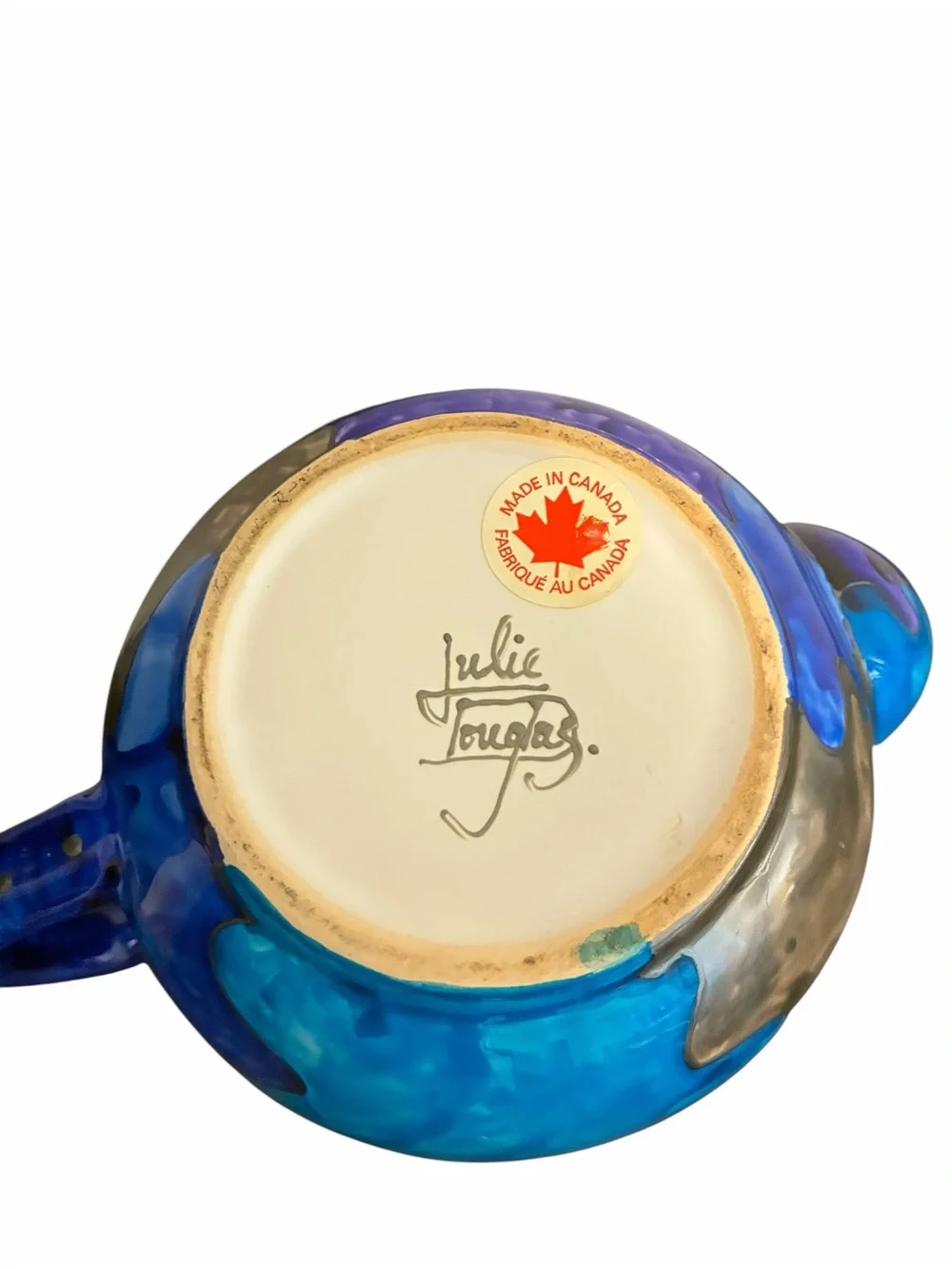 Julie Tougas Studio Pottery Teapot Abstract Blue Purple Silver Hand Painted